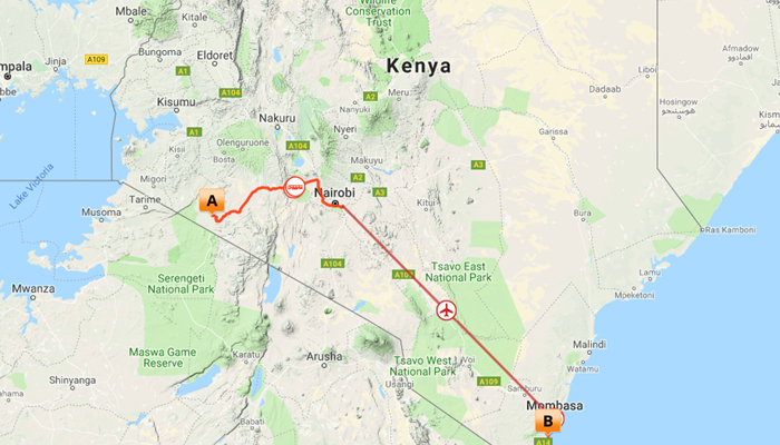 Kort over Masai Mara & kyst